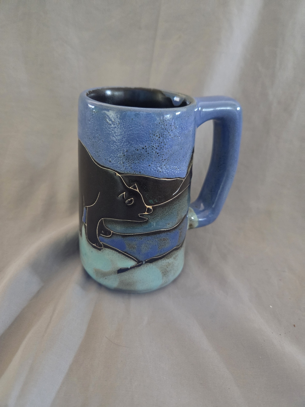Blue Ceramic Bear Relief Mug - Handcrafte Mexican Art By Myra